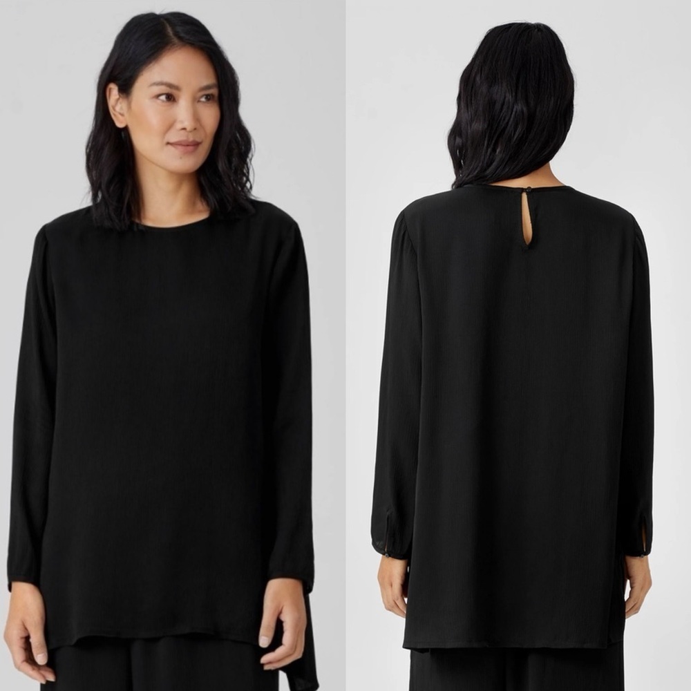 Eileen Fisher Black Textured Cupro Round Neck
Top Sz M
